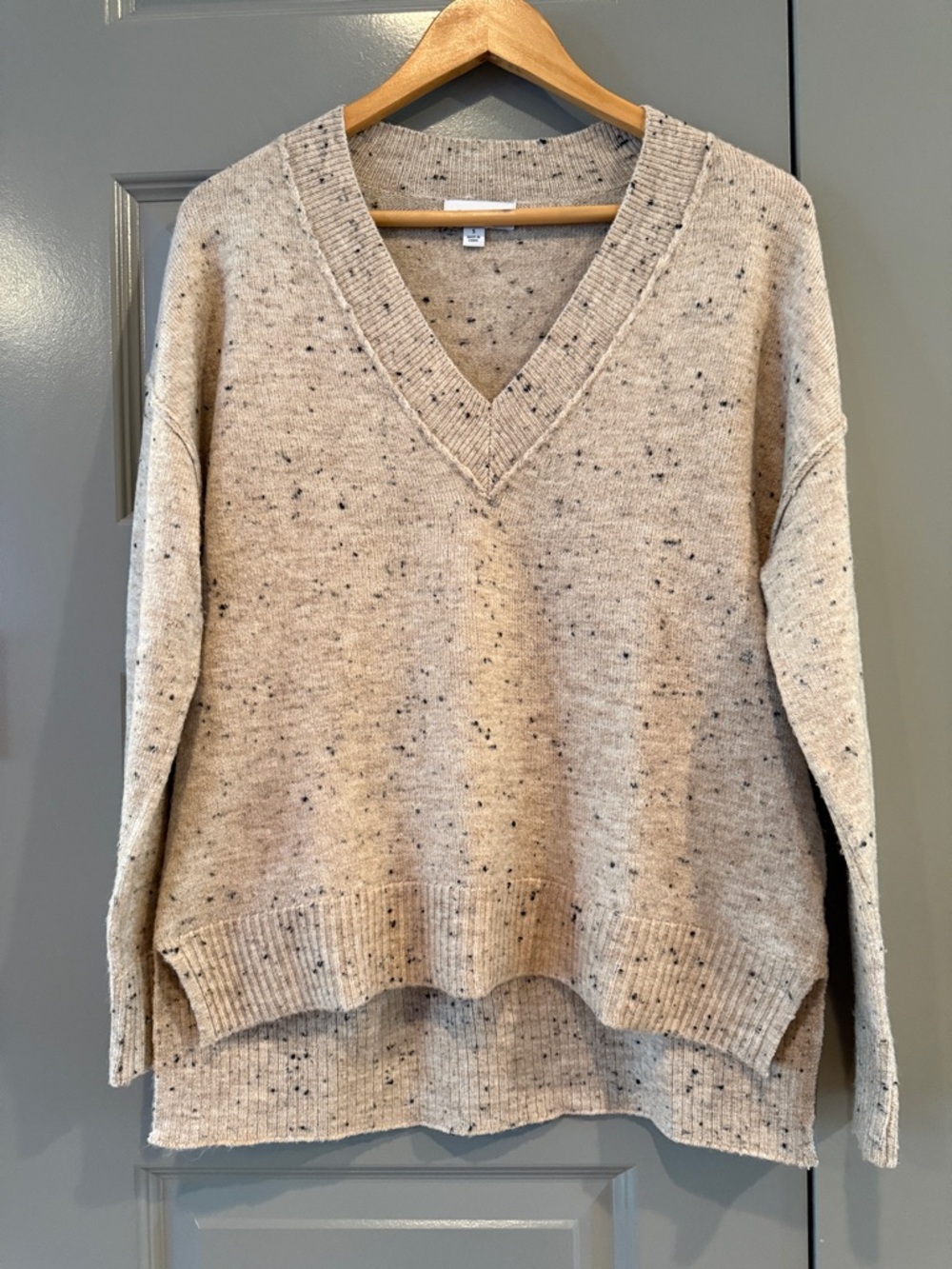 LAST CALL! Evereve Speckled V-Neck Sweater - Beige with Black Flecks